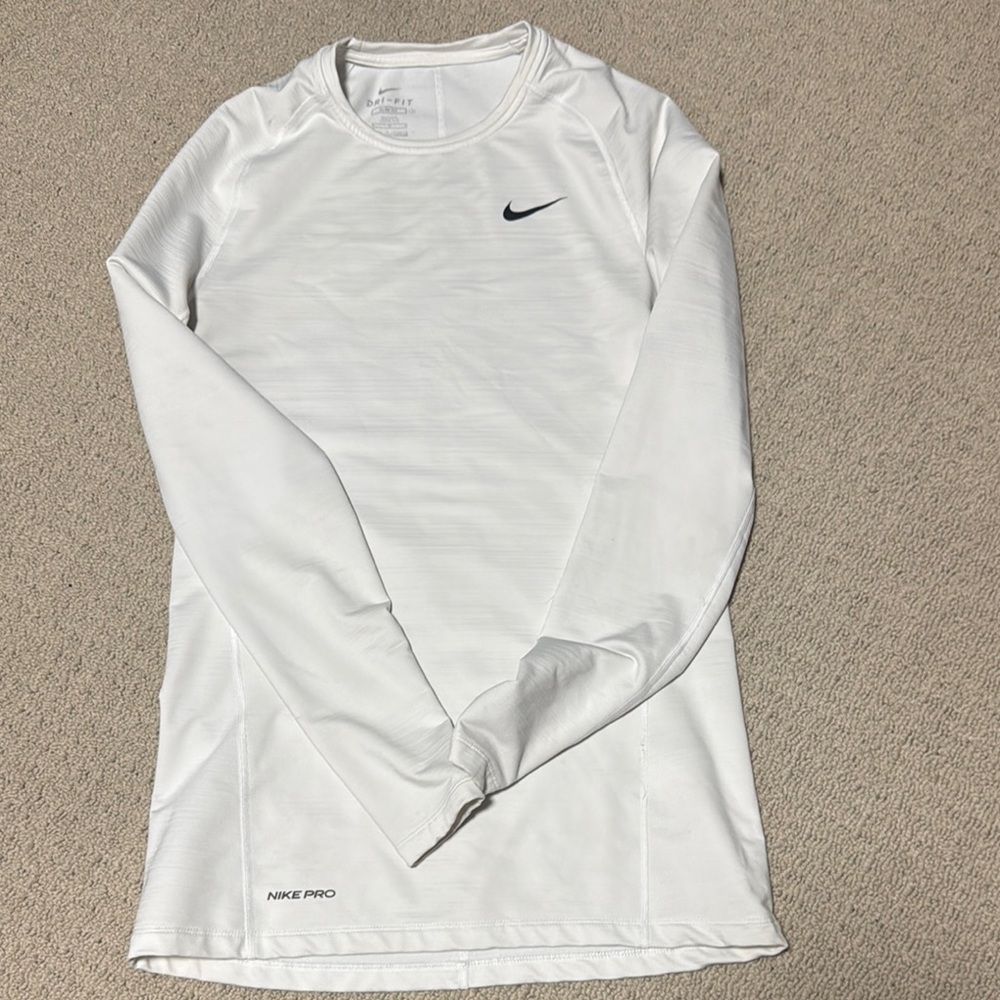Nike Pro White Long Sleeve Top with Black Logo